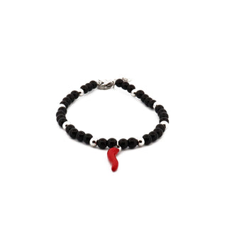 Eleganza Bracelet with Horn, Stainless Steel, Pearls, and Fine Stones