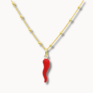 Gold-Plated Silver Necklace – Beaded Chain & Horn Pendant | Eleganza