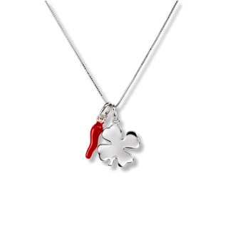 Silver Necklace – Chain, Horn & Clover | Fortuna