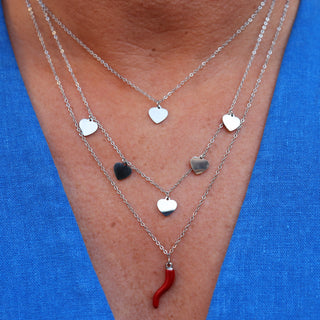 Collier en Acier Argenté – Chaîne Multirangs Corne & Cœur | Amore