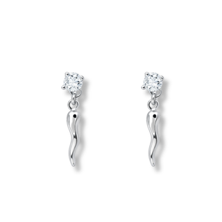 Sterling Silver Earrings - Solitaire Zircon & Horn | Vabbe