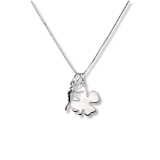Silver Necklace – Chain, Horn & Clover | Fortuna