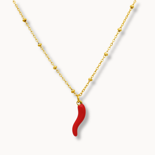 Steel Necklace – Beaded Chain & Horn Pendant | Eleganza