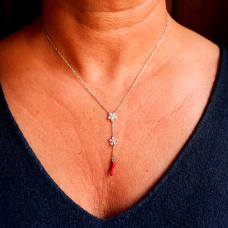 Collier en Acier – Chaîne Cravate Corne & Fleurs en Zircon | Estate