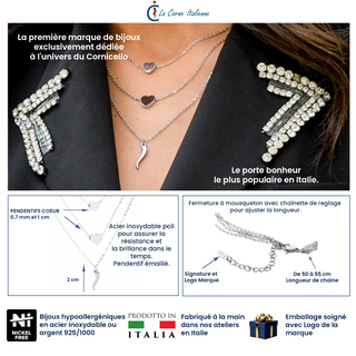 Silver Steel Necklace – Triple Strand Horn & Heart Chain | Amore