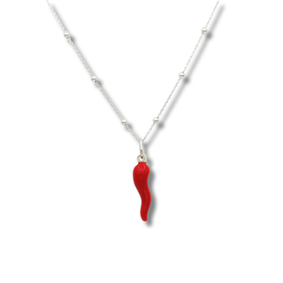 Silver Necklace – Beaded Chain & Horn Pendant | Eleganza