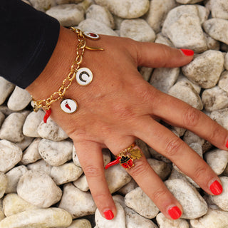 Bracelet Chaîne Maillon en Acier – Corne Rouge & Portafortuna Rond | Fortuna