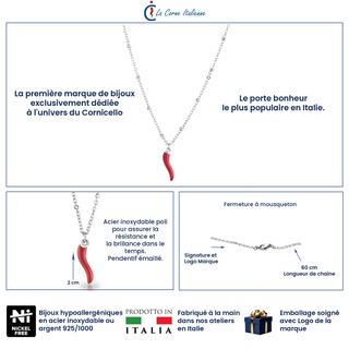 Steel Necklace – Beaded Chain & Horn Pendant | Eleganza