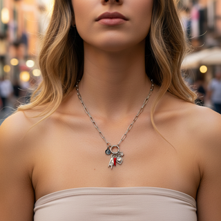 Steel Necklace – Horn Link Chain, Mano Cornuto & Sacred Heart | Vabbe