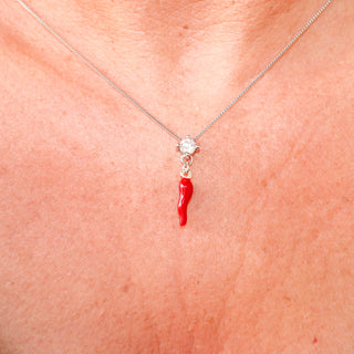 Sterling Silver Necklace - Horn Chain & Solitaire Zircons | Vabbe