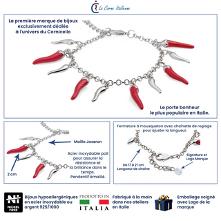 Steel Bracelet – Chain & Red and Steel Horns | L'Iconica
