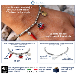 Stainless Steel Beaded Bracelet – Corona Horn, Ladybug & Clover | Fortuna