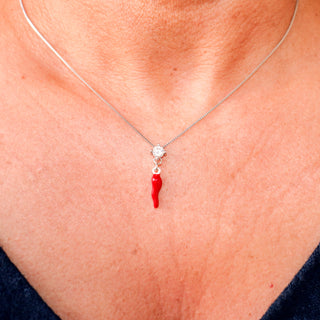 Sterling Silver Necklace - Horn Chain & Solitaire Zircons | Vabbe