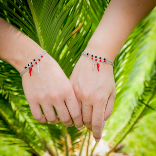 Silver Bracelet - Double Strand Chain, Crystal Beads & Horn | Fortuna
