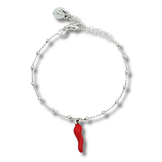 Sterling Silver Bracelet – Beaded Chain & Horn Pendant | Eleganza