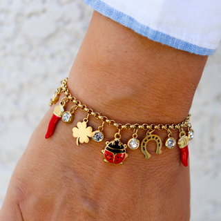 Steel Bracelet – Corno Corona, Clover, Horseshoe, Ladybug | Fortuna