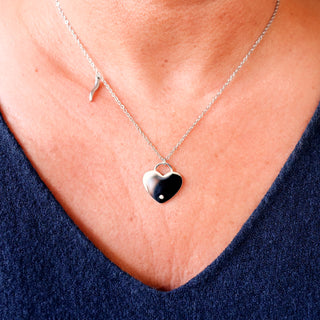 Steel Chain Necklace – Horn & Zircon Heart Medallion | Amore