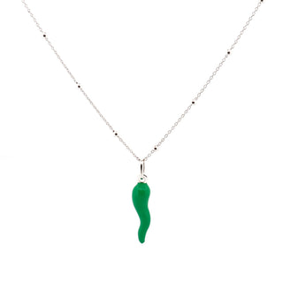 Silver Necklace – Beaded Chain & Horn Pendant | Eleganza