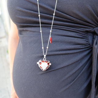 Amore Necklace with Beaded Chain, Heart Bola with Inlaid Zircons and Steel Horn