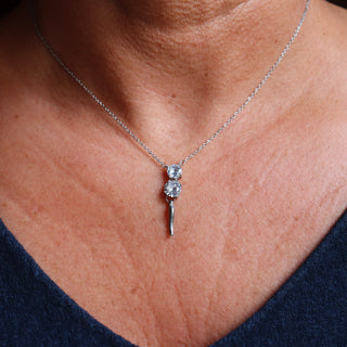 Silver Steel Chain Necklace – Horn & two Zircon Solitaires | L’Iconica