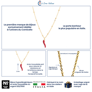 Steel Necklace – Beaded Chain & Horn Pendant | Eleganza