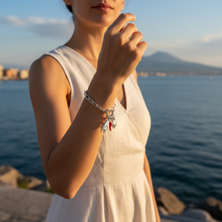 Stainless Steel Bracelet – Horn Link Chain, Mano Cornuto & Sacred Heart | Vabbe