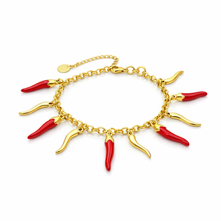 Steel Bracelet – Chain & Red and Steel Horns | L'Iconica