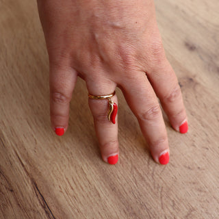 Adjustable Steel Ring – Doppio Corno Pendant | L’Iconica