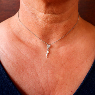Silver Necklace – Horn & Solitaire Zircon Double Pendant Chain | L'Iconica