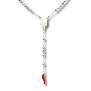 Rosary Necklace with Beaded Steel Chain – Horn | Vabbe
