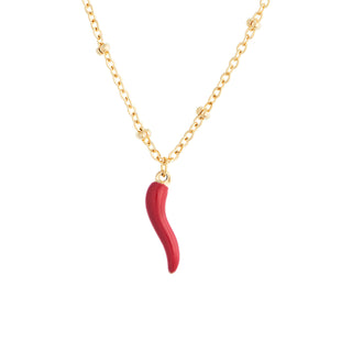 Steel Necklace – Beaded Chain & Horn Pendant | Eleganza