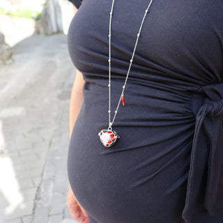 Amore Necklace with Beaded Chain, Heart Bola with Inlaid Zircons and Steel Horn
