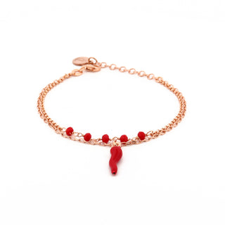Fortuna Double-Row Chain Bracelet in Rose Silver, Silver Horn Crystal Beads