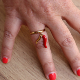 Adjustable Steel Ring – Doppio Corno Pendant | L’Iconica