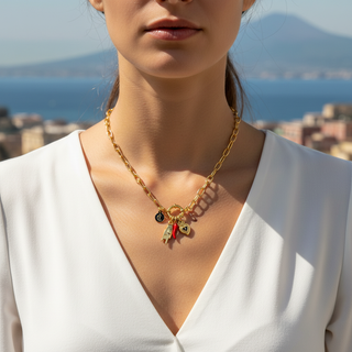 Steel Necklace – Horn Link Chain, Mano Cornuto & Sacred Heart | Vabbe