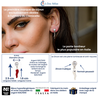 Sterling Silver Earrings – Horn & Solitaire Zircon Duo | L'Iconica