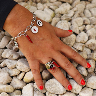 Bracelet Chaîne Maillon en Acier – Corne Rouge & Portafortuna Rond | Fortuna