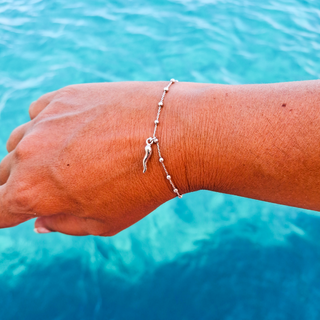 Sterling Silver Bracelet – Beaded Chain & Horn Pendant | Eleganza