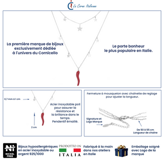 Collier en Acier – Chaîne Double Rangs Corne & Étoile | Fortuna