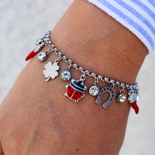 Steel Bracelet – Corno Corona, Clover, Horseshoe, Ladybug | Fortuna