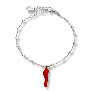 Sterling Silver Bracelet – Beaded Chain & Horn Pendant | Eleganza