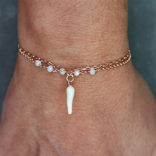 Fortuna Double-Row Chain Bracelet in Rose Silver, Silver Horn Crystal Beads