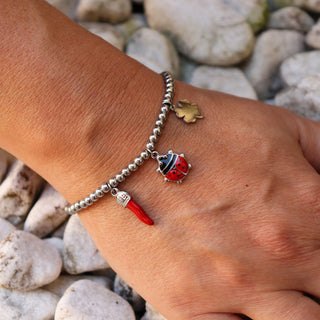Stainless Steel Beaded Bracelet – Corona Horn, Ladybug & Clover | Fortuna