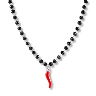Steel Chain Necklace – Crystal & Horn Beads | Eleganza