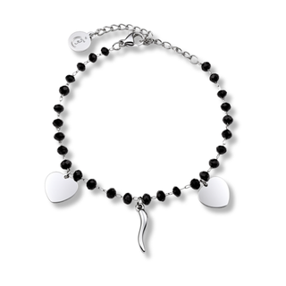 Steel Chain Bracelet – Crystal, Horn & Heart Beads | Amore