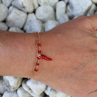 Fortuna Double-Row Chain Bracelet in Rose Silver, Silver Horn Crystal Beads