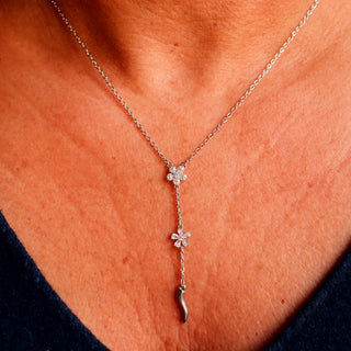 Collier en Acier – Chaîne Cravate Corne & Fleurs en Zircon | Estate