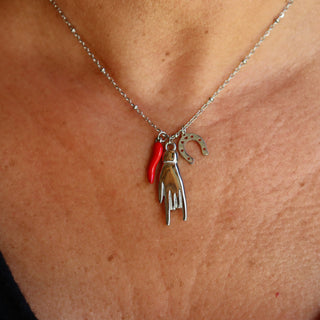 Steel Necklace - Beaded Chain, Horn, Mano Cornuto, Horseshoe I Fortuna