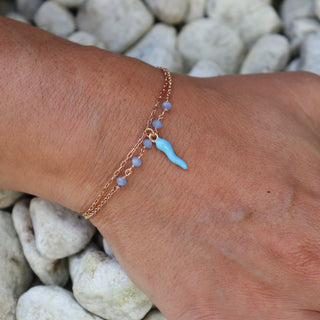 Fortuna Double-Row Chain Bracelet in Rose Silver, Silver Horn Crystal Beads