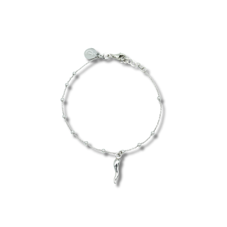Sterling Silver Bracelet – Beaded Chain & Horn Pendant | Eleganza